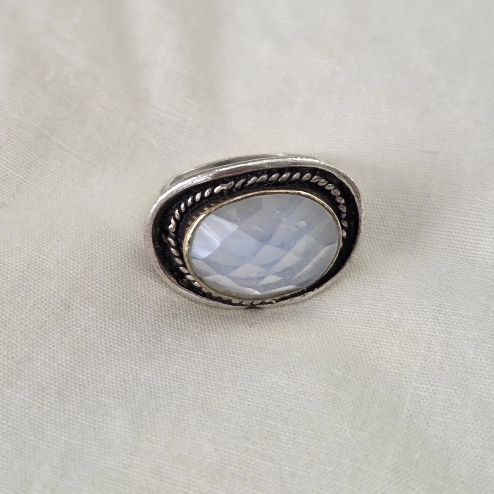 Facet Cut Moonstone Silvertone Fashion Ring